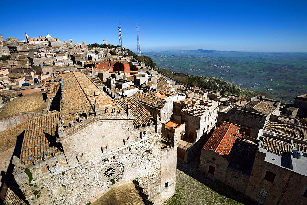 View over the Duomo and town, Erice, Sicily, Italy, Europe