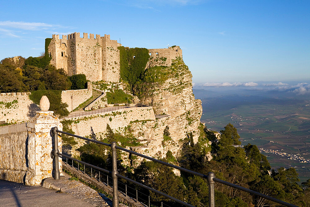 Sunset over the Castello di Venere, Erice, Sicily, Italy, Europe