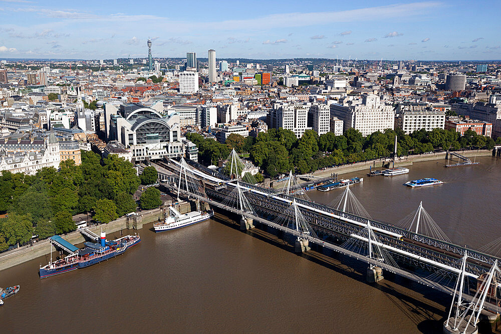 Charing Cross Station and Hungerford Bridge, London, England, United Kingdom, Europe