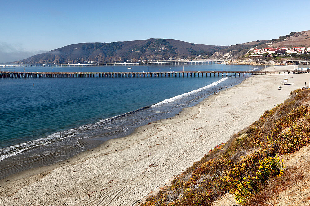 View over beach, Avila Beach, San Luis Obispo County, California, United States of America, North America