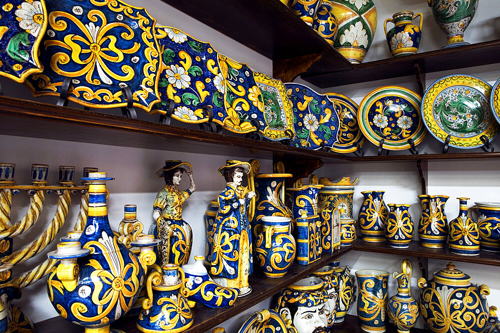 Locally made ceramics, Caltagirone, Sicily, Italy, Europe