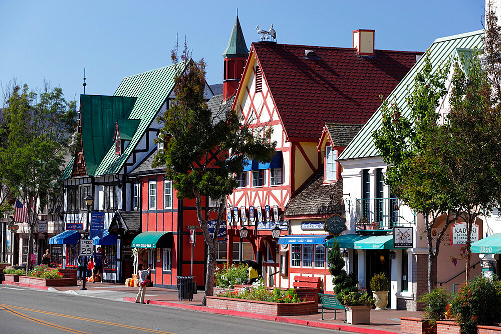 Danish-styled street, Solvang, Santa Ynez Valley, Santa Barbara County, California, United States of America, North America