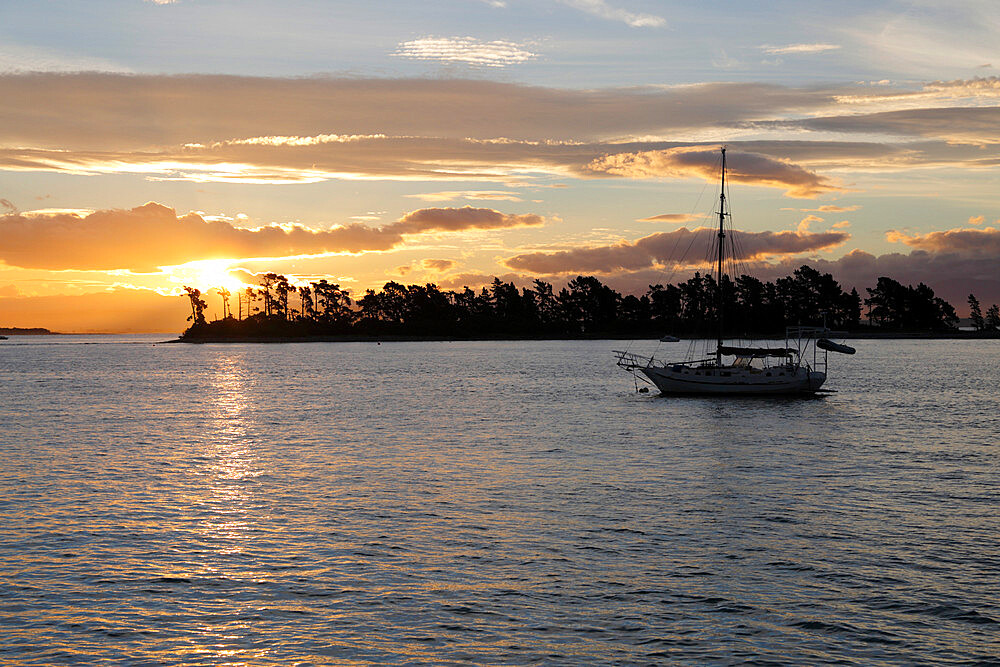 Sunset over Haulashore Island, Nelson, Nelson region, South Island, New Zealand, Pacific