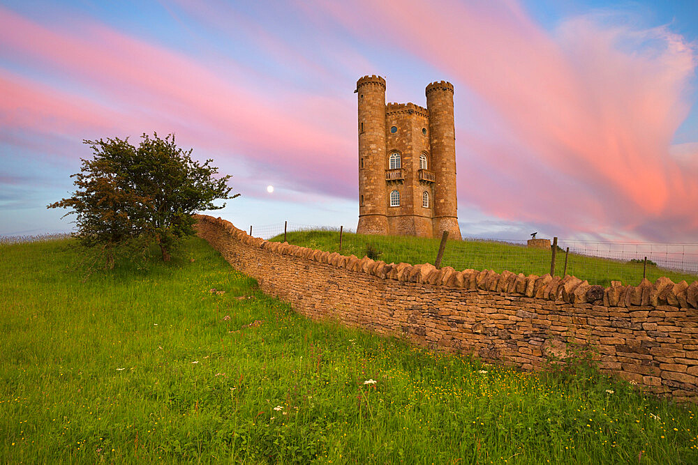 Broadway Tower at dusk, Broadway, Worcestershire, England, United Kingdom, Europe