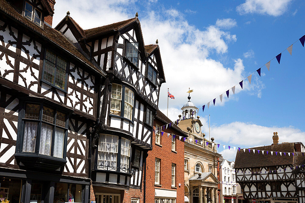 Tudor buildings and the Buttercross, High Street, Ludlow, Shropshire, England, United Kingdom, Europe