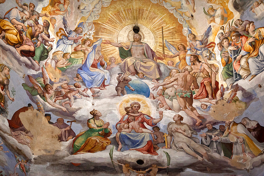 Dome fresco of The Last Judgement, by Giorgio Vasari and Federico Zuccari, inside the Duomo, Florence, UNESCO World Heritage Site, Tuscany, Italy, Europe