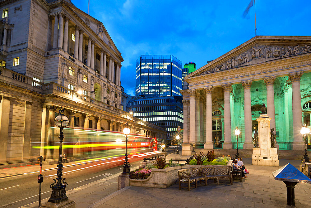 Royal Exchange and the Bank of England, Threadneedle Street, London, England, United Kingdom, Europe