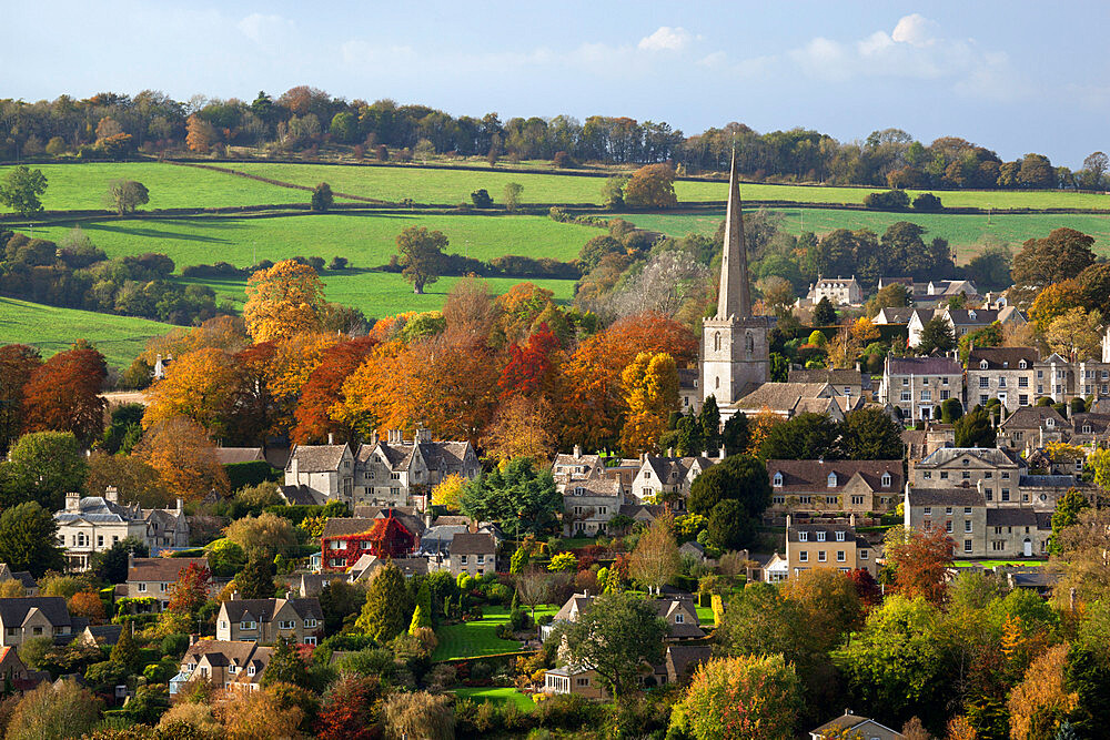 St. Mary's Parish Church and Village in autumn, Painswick, Cotswolds, Gloucestershire, England, United Kingdom, Europe