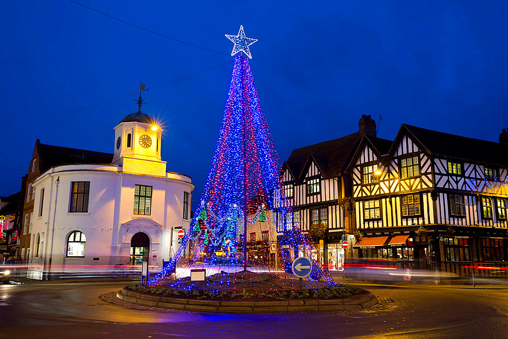 Christmas lights, Market Cross, Stratford-upon-Avon, Warwickshire, England, United Kingdom, Europe