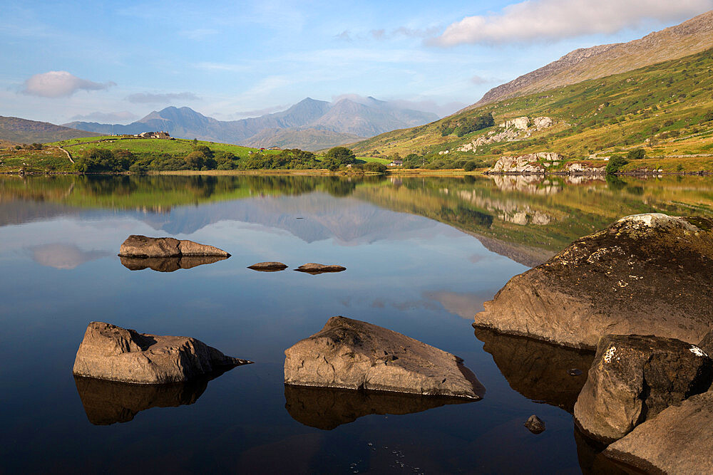 Snowdon and Llynnau Mymbyr, Capel Curig, Snowdonia National Park, Conwy, Wales, United Kingdom, Europe