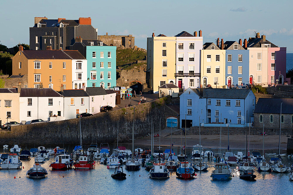 View over harbour, Tenby, Carmarthen Bay, Pembrokeshire, Wales, United Kingdom, Europe