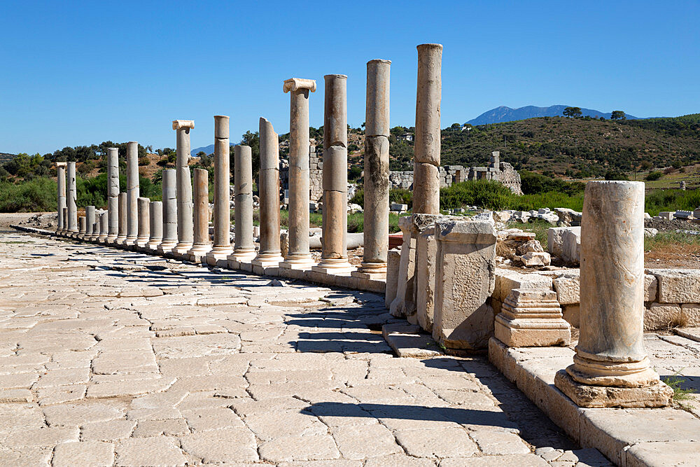 Ruined colonnaded Main Street, Patara, near Kalkan, Lycia, Antalya Province, Mediterranean Coast, Southwest Turkey, Anatolia, Turkey, Asia Minor, Eurasia