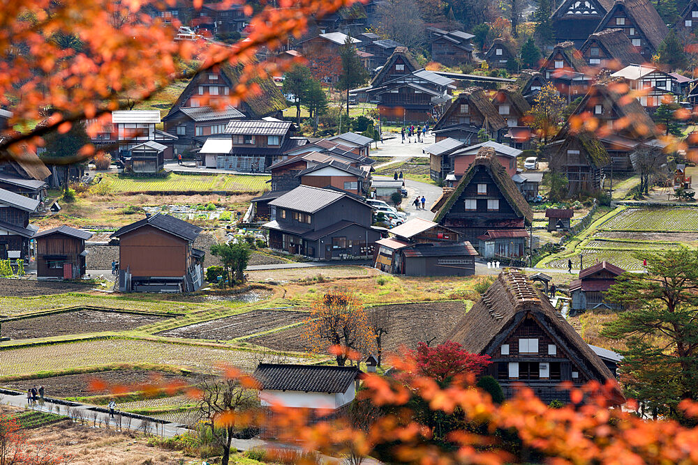 Gassho-zukuri folk houses, Ogimachi village, Shirakawa-go, near Takayama, Central Honshu, Japan, Asia