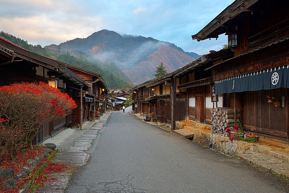 Wooden houses of old post town, Tsumago, Kiso Valley Nakasendo, Central Honshu, Japan, Asia