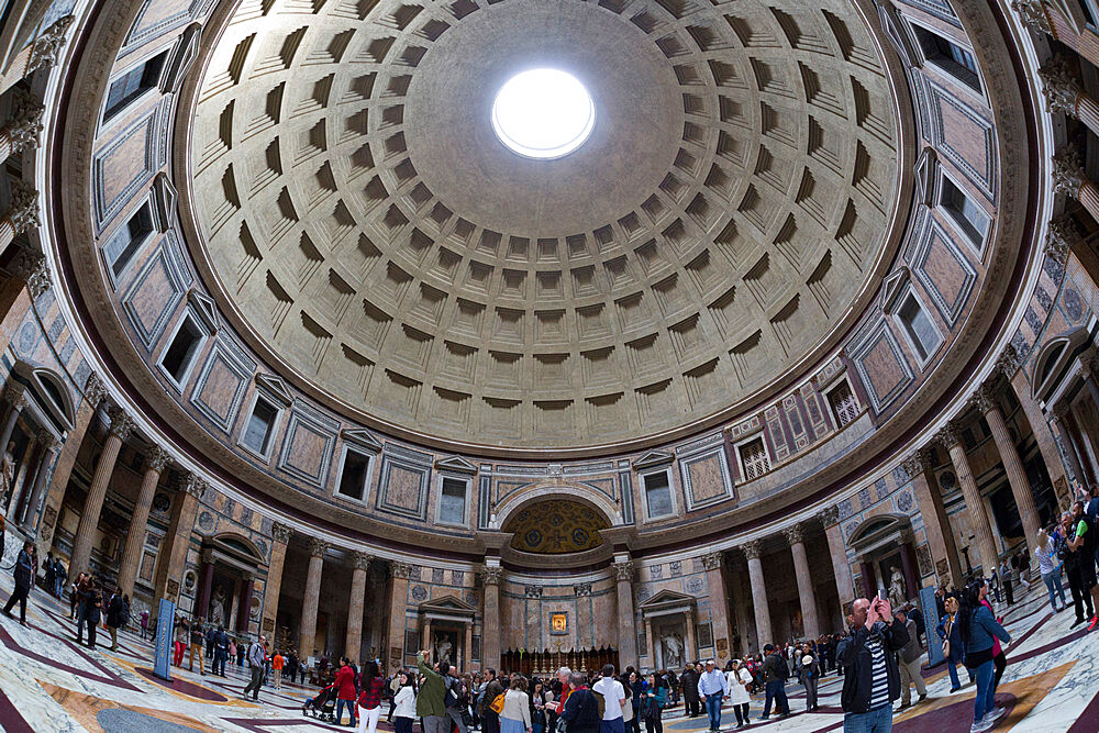 Interior church of St. Mary of the Martyrs and cupola inside the Pantheon, UNESCO World Heritage Site, Piazza della Rotonda, Rome, Lazio, Italy, Europe