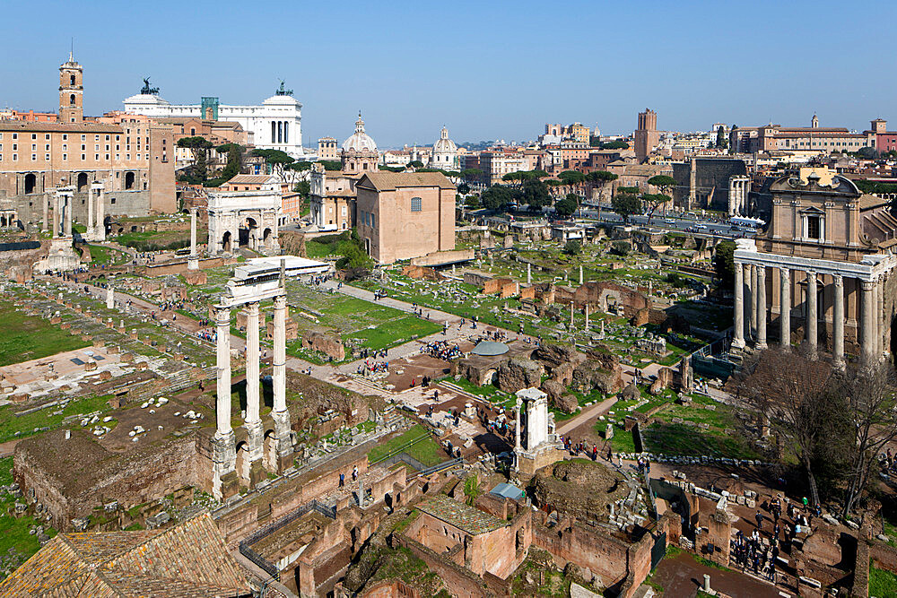 View of the Roman Forum (Foro Romano) from the Palatine Hill, UNESCO World Heritage Site, Rome, Lazio, Italy, Europe