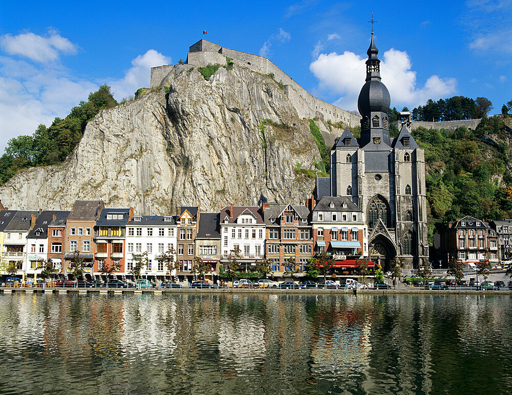 Citadel and Collegiate Church on River Meuse, Dinant, Wallonia, Belgium, Europe