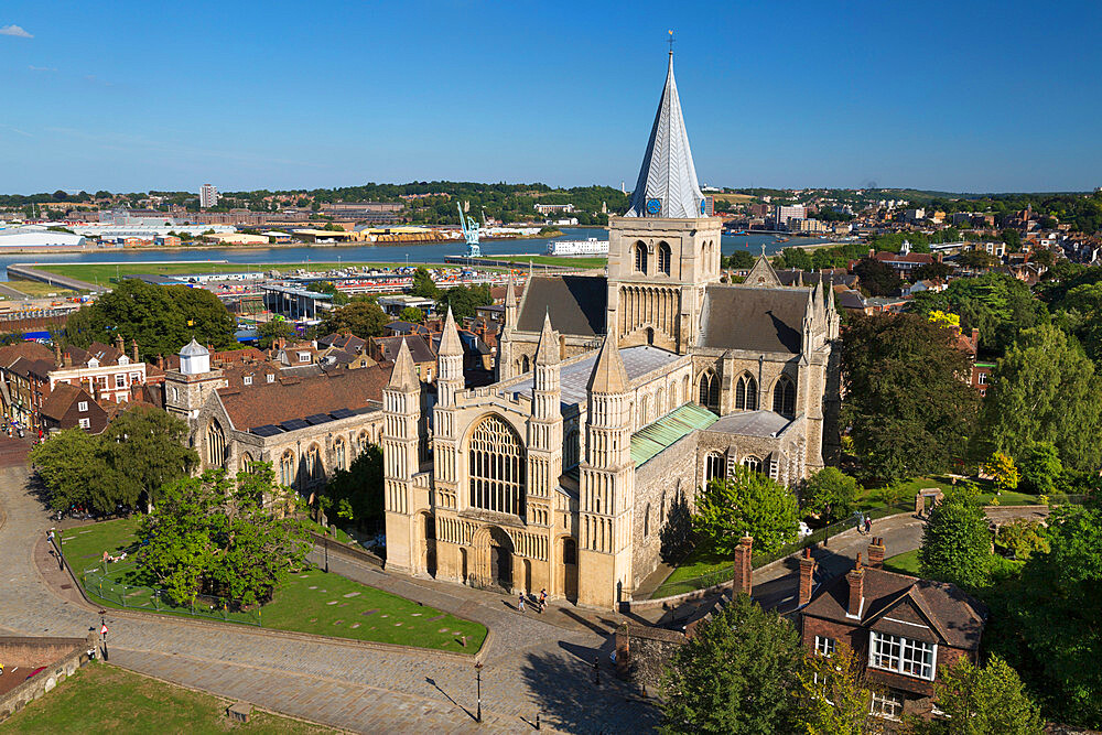 Rochester Cathedral viewed from castle, Rochester, Kent, England, United Kingdom, Europe