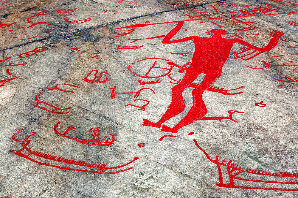 Litsleby Bronze Age rock carvings with the god Odin, Tanumshede, Bohuslan, Southwest Sweden, Sweden, Scandinavia, Europe