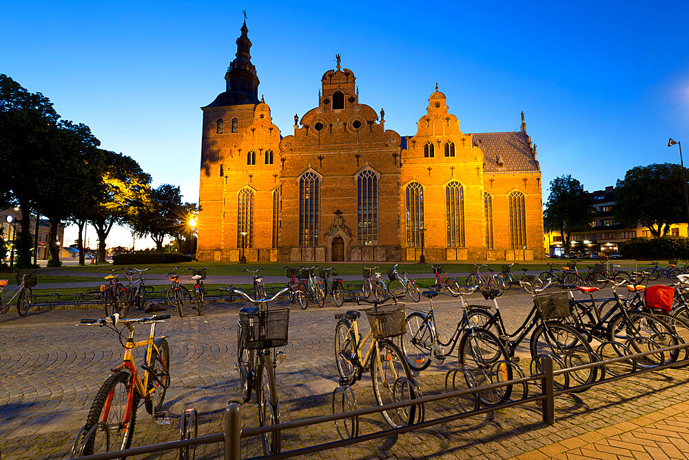 Renaissance church of Trefaldighetskyrkan at night, Kristianstad, Skane, South Sweden, Sweden, Scandinavia, Europe