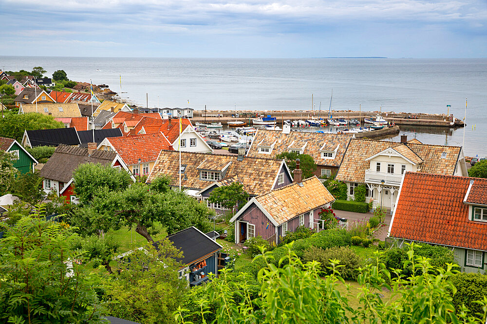 View over village and harbour, Arild, Kulla Peninsula, Skane, South Sweden, Sweden, Scandinavia, Europe