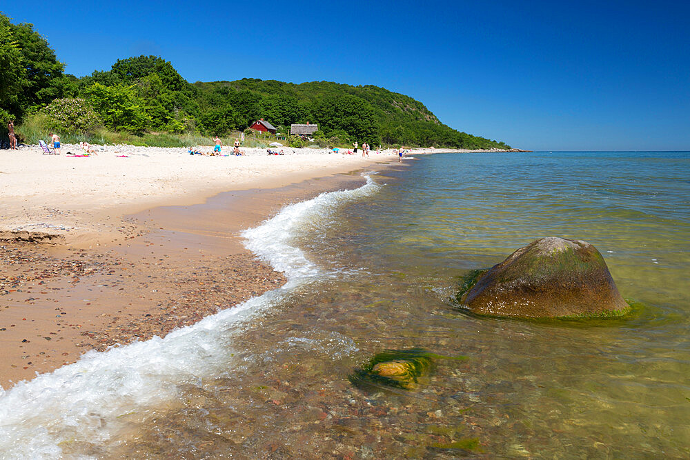 Sandy beach in summer, Stenshuvud National Park, near Kivik, Skane, South Sweden, Sweden, Scandinavia, Europe