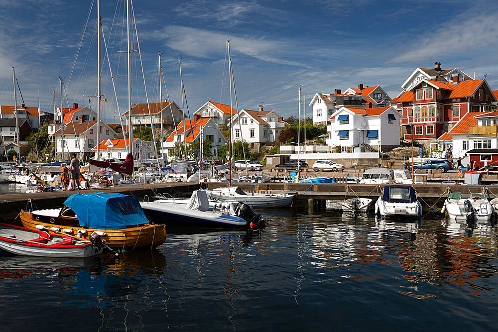 View over harbour of old fishing village, Mollosund, Orust, Bohuslan Coast, Southwest Sweden, Sweden, Scandinavia, Europe