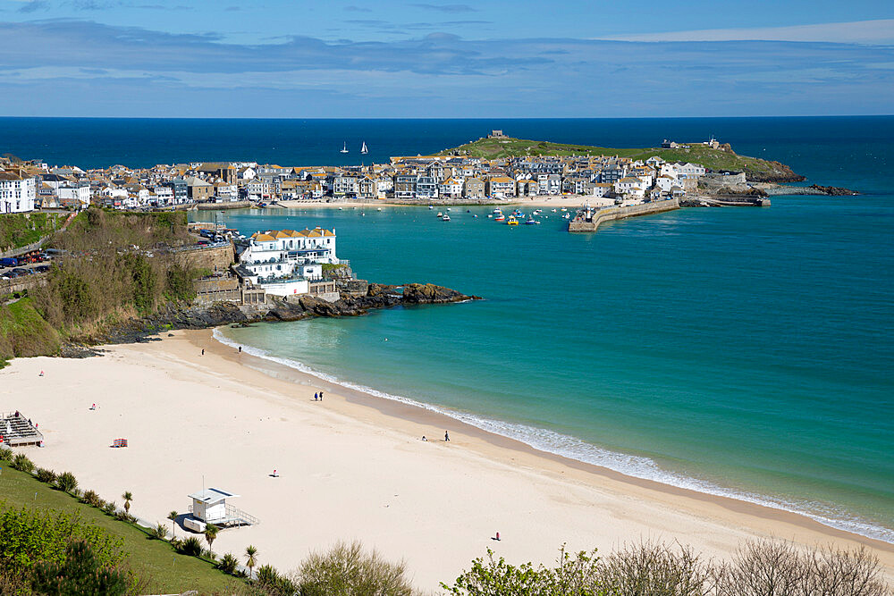 Porthminster beach and harbour, St. Ives, Cornwall, England, United Kingdom, Europe