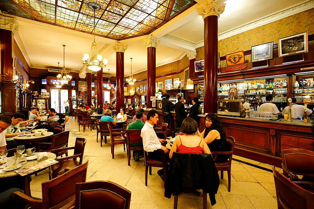 Art Nouveau interior of Cafe Tortoni on Avenida de Mayo, Buenos Aires, Argentina, South America