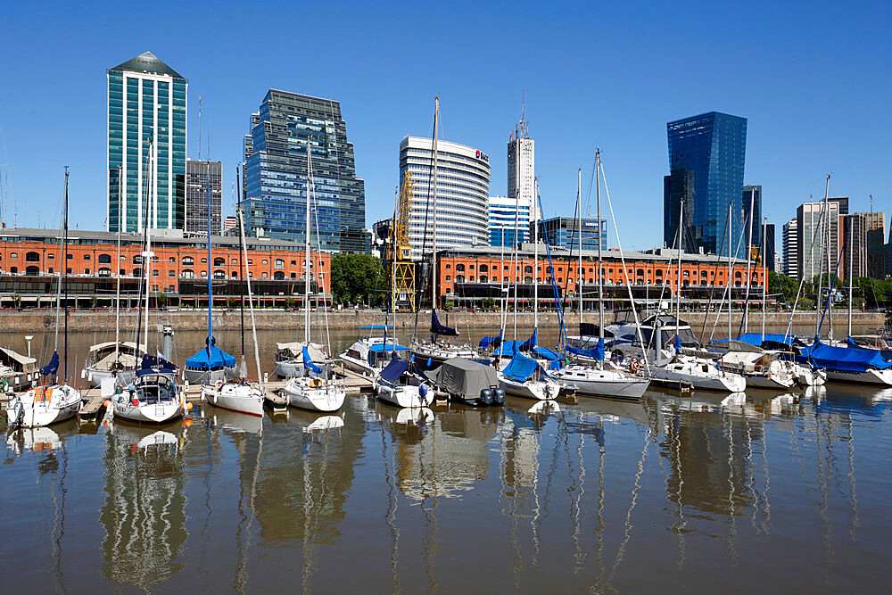 Old warehouses and office buildings from marina of Puerto Madero, San Telmo, Buenos Aires, Argentina, South America