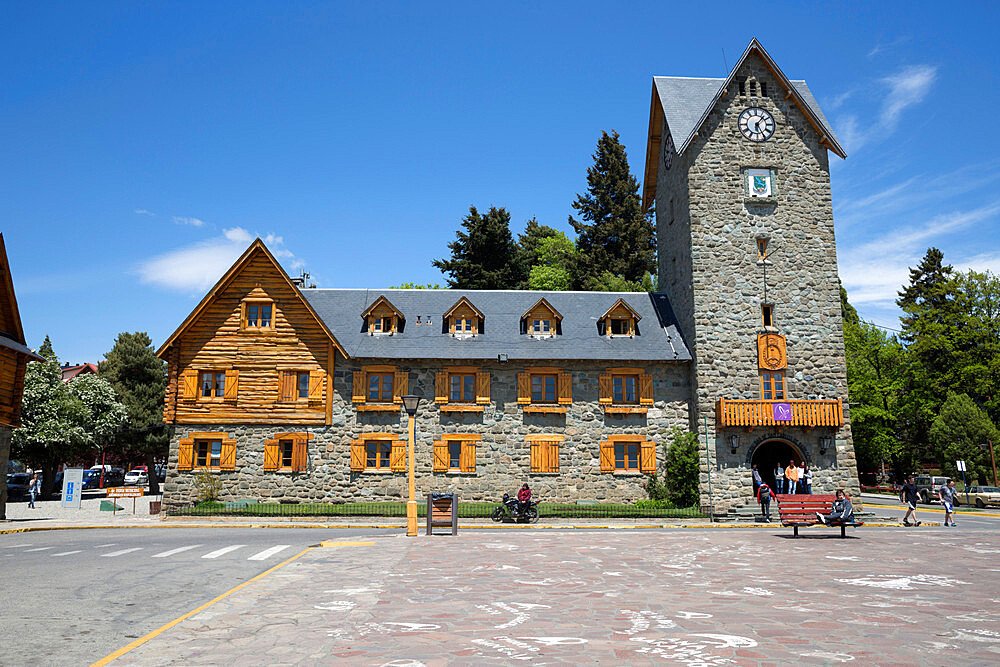 Bariloche Alpine style Centro Civico building, Bariloche, Nahuel Huapi National Park, The Lake District, Argentina, South America