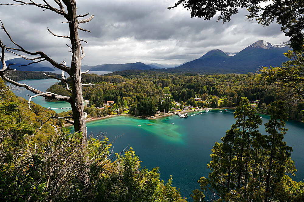 View of Lago Nahuel Huapi from Mirador Bahia Mansa, Parque Nacional Los Arrayanes, Villa La Angostura, Lake District, Argentina, South America