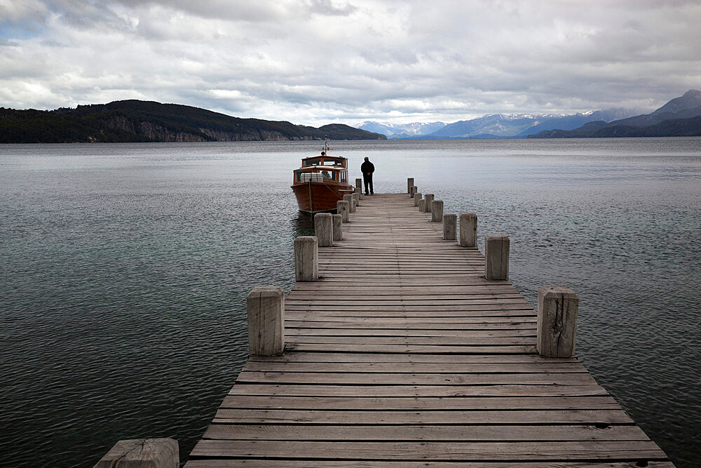 Pier on Lake Nahuel Huapi, Villa La Angostura, Nahuel Huapi National Park, The Lake District, Argentina, South America