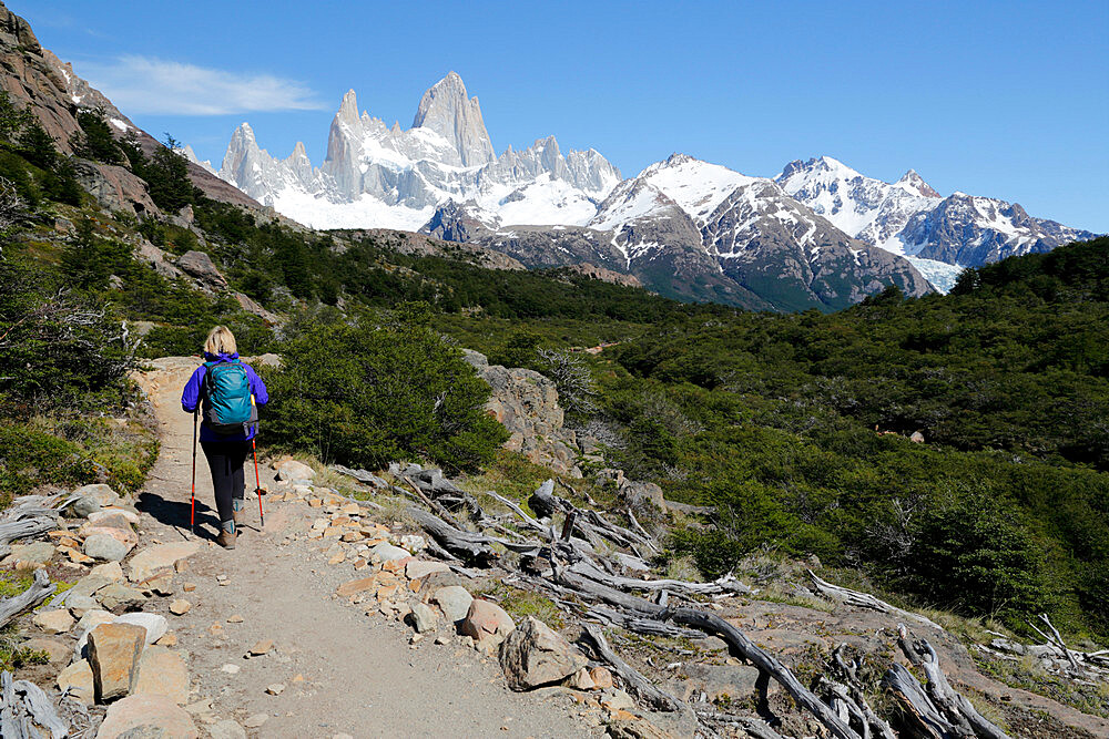 View of Mount Fitz Roy on Laguna de Los Tres trail, El Chalten, Patagonia, Argentina, South America