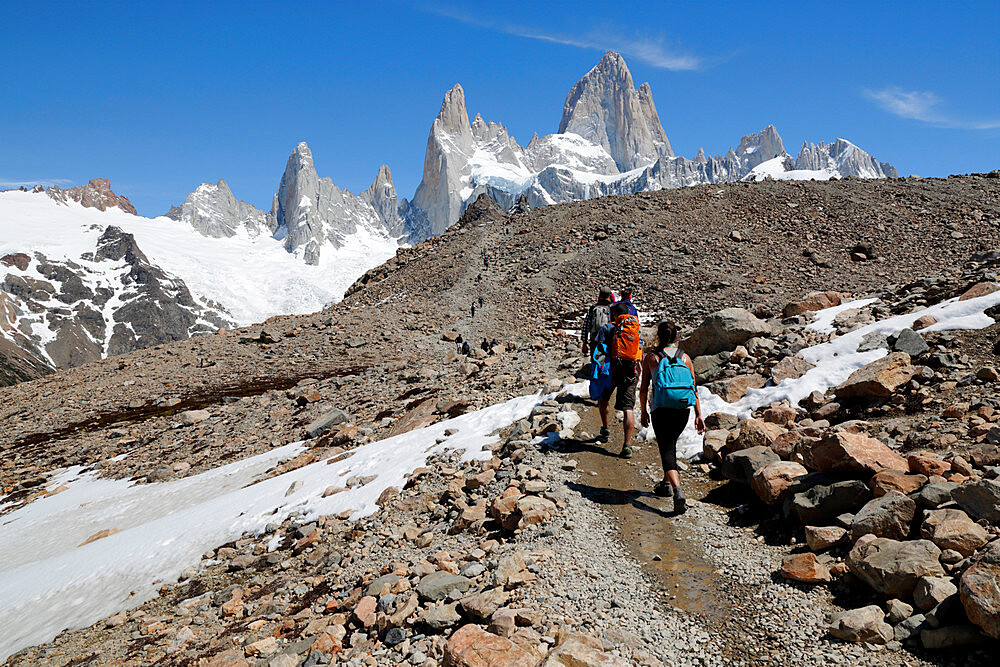 View of Mount Fitz Roy on Laguna de Los Tres trail, El Chalten, Patagonia, Argentina, South America