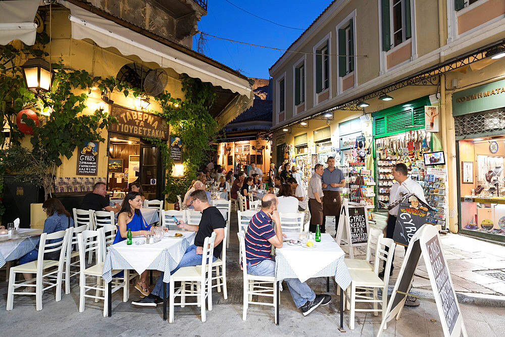 Giouvetsakia Restaurant in the evening on Adrianou in the Plaka area, Athens, Greece, Europe