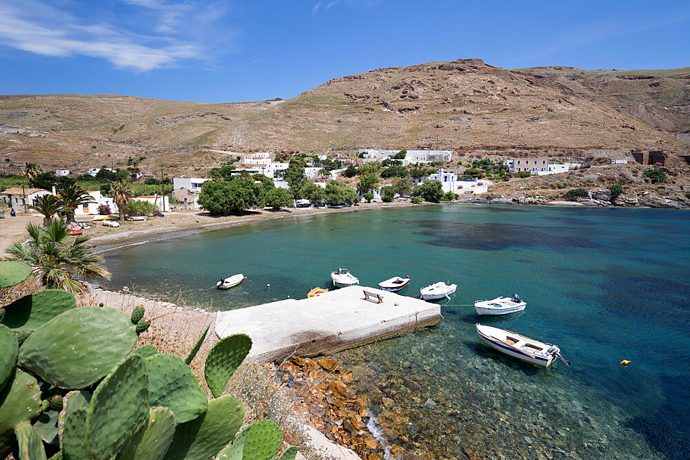 View over Megalo Livadi on island's west coast, Serifos, Cyclades, Aegean Sea, Greek Islands, Greece, Europe