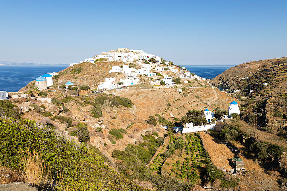 View over hilltop village of Kastro, Sifnos, Cyclades, Aegean Sea, Greek Islands, Greece, Europe