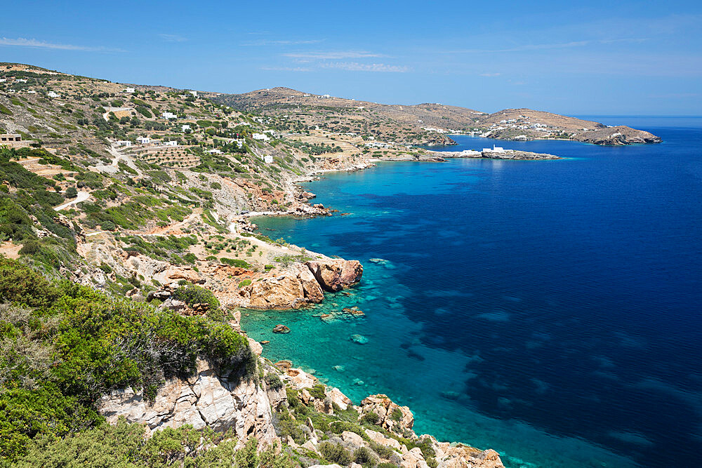 View along island's south east coastline towards Chrisopigi, Sifnos, Cyclades, Aegean Sea, Greek Islands, Greece, Europe