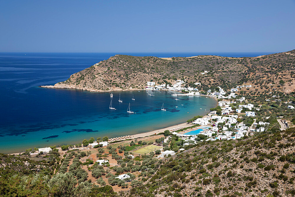 View over Vathi beach, Vathi, Sifnos, Cyclades, Aegean Sea, Greek Islands, Greece, Europe