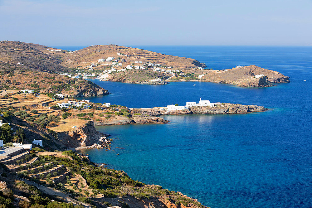 View along island's south east coastline towards Chrisopigi, Sifnos, Cyclades, Aegean Sea, Greek Islands, Greece, Europe