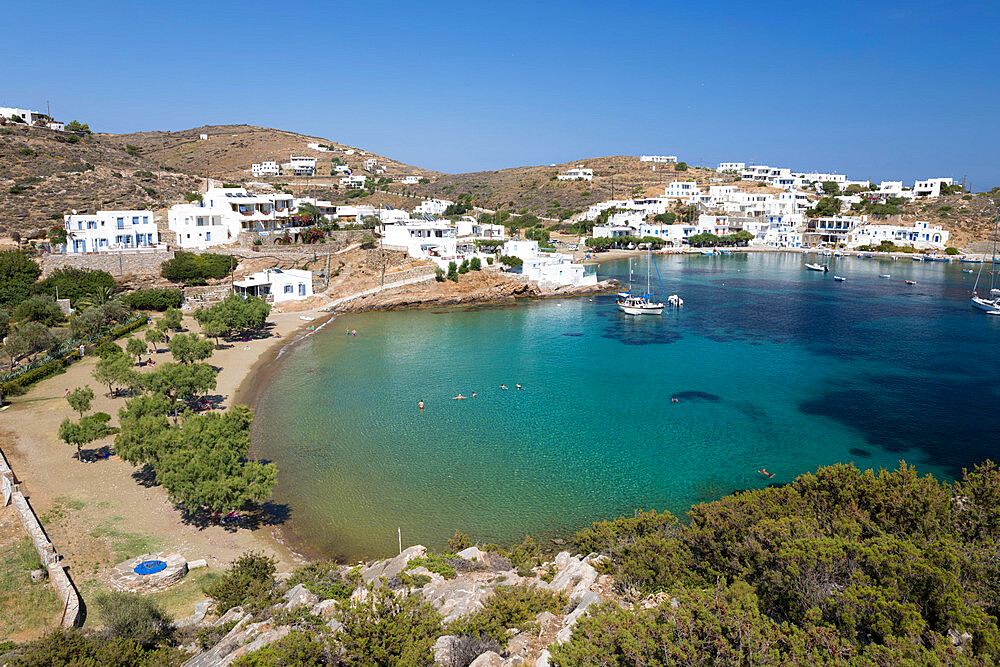 View of crystal clear sea and sand beach on south east coast, Faros, Sifnos, Cyclades, Aegean Sea, Greek Islands, Greece, Europe