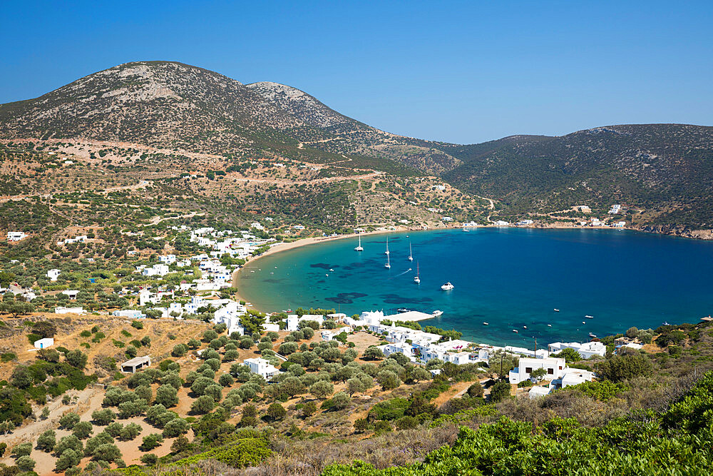 View over Vathi beach, Vathi, Sifnos, Cyclades, Aegean Sea, Greek Islands, Greece, Europe