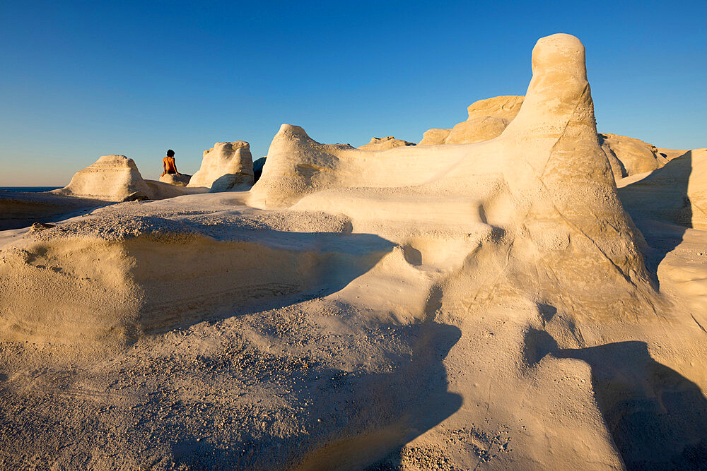 Volcanic rock formations at Sarakiniko on north coast, Sarakiniko, Milos, Cyclades, Aegean Sea, Greek Islands, Greece, Europe