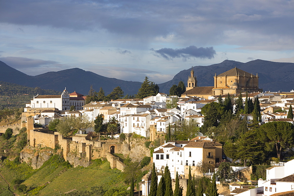 View over the old white town and the Iglesia de Santa Maria la Mayor, Ronda, Andalucia, Spain, Europe