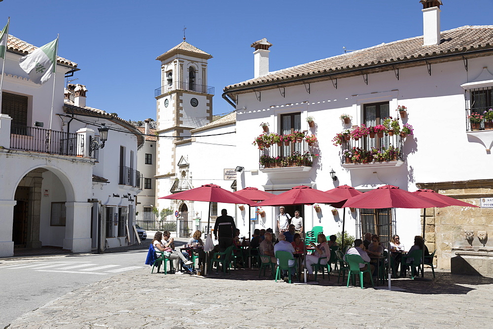 Cafe in town square, Grazalema, Sierra de Grazalema Natural Park, Andalucia, Spain, Europe