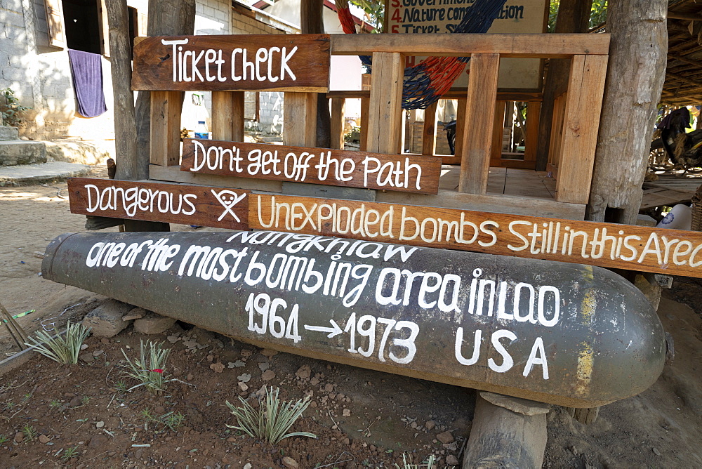 Casing of American cluster bomb, Nong Khiaw, Muang Ngoi District, Luang Prabang Province, Northern Laos, Laos, Indochina, Southeast Asia, Asia