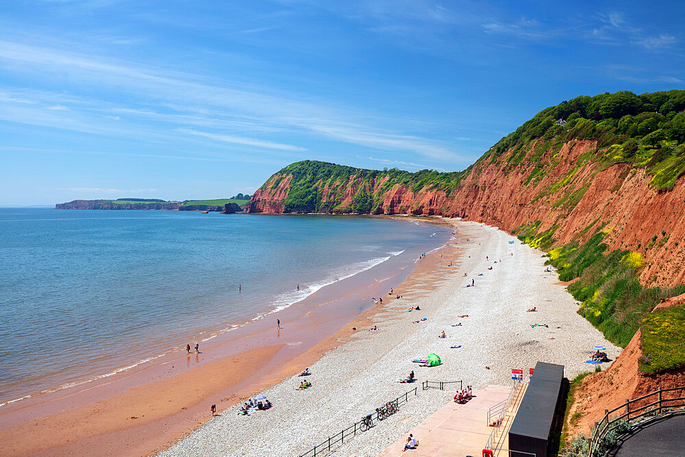 Jacob's Ladder, Sidmouth beach viewed from Connaught Gardens, Sidmouth, Jurassic Coast, UNESCO World Heritage Site, Devon, England, United Kingdom, Europe