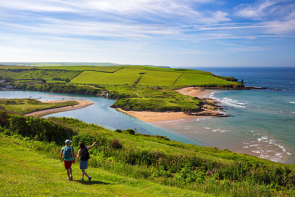 Bantham Sand beach and the River Avon viewed from Bigbury-on-Sea, Bantham, South Hams district, Devon, England, United Kingdom, Europe