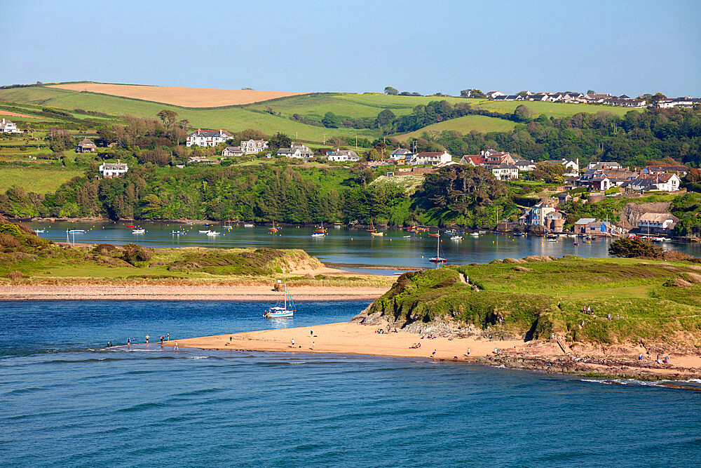 Bantham and Bantham Sand beach on the River Avon viewed from Bigbury-on-Sea, Bantham, South Hams district, Devon, England, United Kingdom, Europe